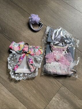 Source Unknown Pink Floral Lace Cat Harness Set